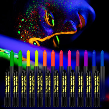 24 Pcs Glow in The Dark Paint Black Light Face & Body Paint, UV Neon Glow Fluorescent Face Paint Crayons for Halloween Club Makeup Holiday Birthday Masquerades Club Xmas Glow Party