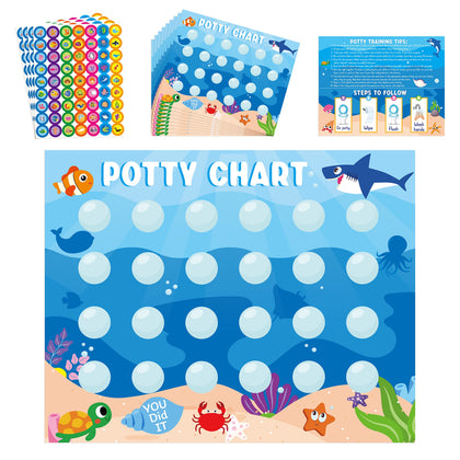 Zainpe 15Pcs Ocean Animals Potty Training Chart for Kids Sea Creatures Potty Chart with Shark Whale Stickers Marine Theme Toilet Training Reward Chart Develop Toileting Habit for Toddlers Boy Girl
