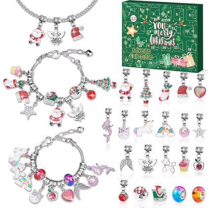 Advent Calendar 2023 Girls, 24pcs DIY Charm Bracelet Making Kit Including Jewelry Beads, Snake Chains, Necklace String, Mermaid Unicorn Crafts Christmas Advent Calendar for Girls Age 5-7, 6-12, Women