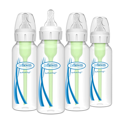 Dr. Brown's Natural Flow® Anti-Colic Options+ Narrow Baby Bottles 8 oz/250 mL, with Level 1 Slow Flow Nipple, 4 Pack, 0m+