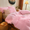 Pink Fluffy Comforter Cover, Ultra Soft Faux Fur Duvet Cover Bedding Sets 3 Pieces with Pillow Cases, Fluffy Bed Set Zipper Closure (Pink, Queen)