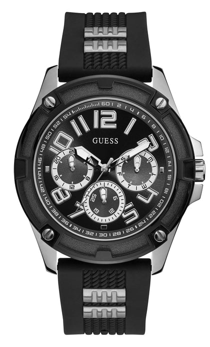 GUESS Black Silicone Multifunction Watch, Black/Silver-Tone