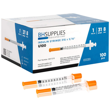 BH Supplies Insulin Syringes U-100 31G 1ml/cc 5/16