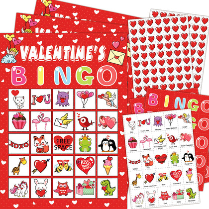 Kijamilee Valentine's Day Bingo Game for Kids Family Activities, 40 Players Valentine Bingo Party Games for Kids, Valentine Crafts School Classroom Party Favor Activities, Holiday Party Craft Supplies