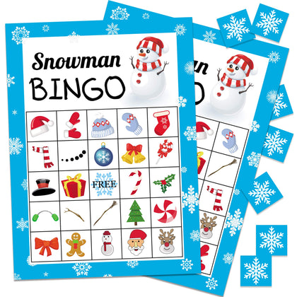Joy Bang Christmas Bingo Game for Kids&Adults Xmas/Holiday/Winter Party Supplies Snowman Bingo Game Xmas Gifts for Kids Xmas Activities for 24 Players Christmas Party Game Favors