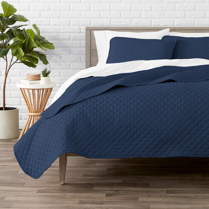 Bare Home Premium 2 Piece Quilt Set - Twin/Twin Extra Long Size - Coverlet Set - Diamond Stitched Bedspread - Ultra-Soft Luxurious Lightweight All Season Bedspread (Twin/Twin XL, Dark Blue)