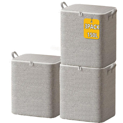 Musbus 3 Pack 150L Clothes Storage Bag Foldable Storage Bin Closet Organizer clothes storage containers, Dorm, Pillows, Bedding, Clothes, Stuffed Toys, Light