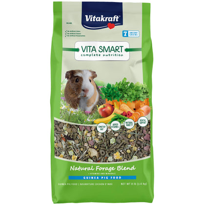 Vitakraft Vita Smart Guinea Pig Food - Complete Nutrition - Premium Fortified Blend with Timothy Hay for Guinea Pigs, 8 Pound (Pack of 1)