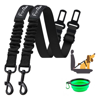 Fancigo 3 Pcs Set Adjustable Dog Seat Belt. Car Travel Accessories for Puppy/Dog/Pets. Strong Nylon Fabric, Swivels 360 Degrees, Flexible Size, Fit Most Cars. (Black+Black)