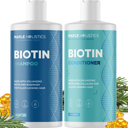 Volumizing Biotin Shampoo and Conditioner Set - Sulfate Free Shampoo and Conditioner for Dry Damaged Hair Care - Thinning Hair Shampoo and Conditioner with Nourishing Biotin and Rosemary Oil (8oz)