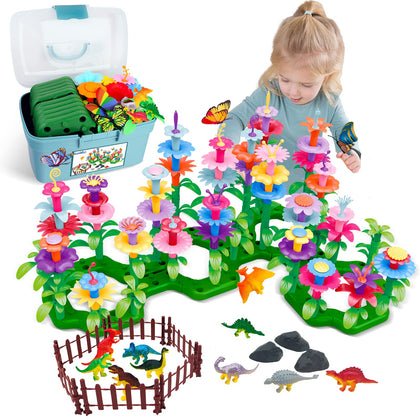Toys Gifts for Toddler Boys Girls Ages 2 3 4 5 6, Dinosaur Flower Garden Building Blocks (167PCS), Fine Motor Skill STEM Stacking Games Activities, Christmas Birthday Presents for Kids 2+ Years Old