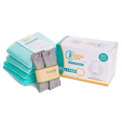 4 Pack Diaper Refill Liners - Compatible with Dekor PLUS Refill - Disposable Diaper Pail Liners Hold Up To 2372 Diapers - Baby Scented Refills with Natural Bamboo Charcoal Smell Eliminator Bags