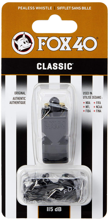Fox 40 Classic Official Whistle with Break Away Lanyard (Black)