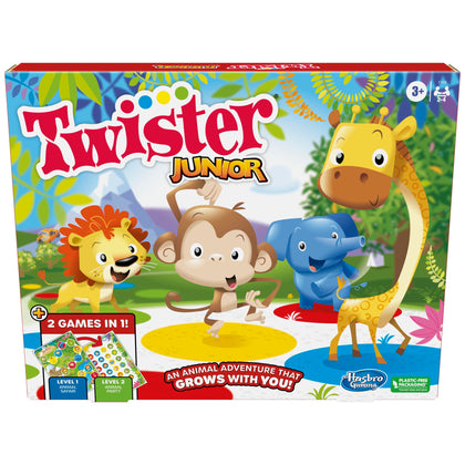 Hasbro Gaming Twister Junior Game, Animal Adventure 2-Sided Mat, 2 Games in 1, Party Game for Kids Ages 3 and Up, Indoor Game for 2-4 Players