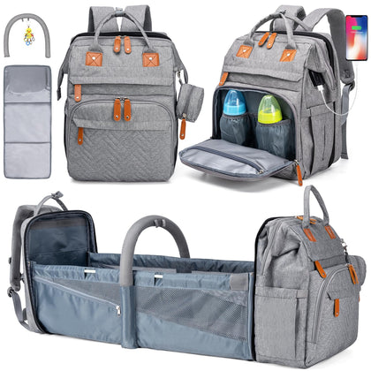 KABAQOO Baby Diaper Bag Backpack - Diaper Bag with Detachable Changing Station, Baby Bag for Boys & Girls - Newborn Baby Registry Search Baby Shower Gifts, Grey