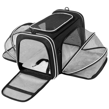 MASKEYON TSA Airline Approved Large Pet Travel Carrier,4 Sides Expandable with 2 Mesh Pockets,3 Entry,Washable Pads,Shoulder Strap,Soft Sided Collapsible Dog Carrier for 2 Cats,Kittens,Puppies,Dog