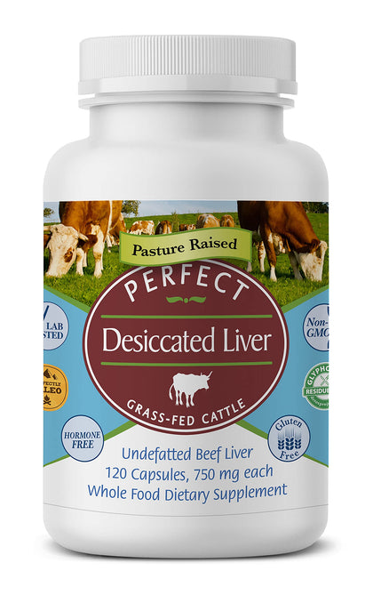 Perfect Supplements - Perfect Desiccated Liver - 120 Capsules - Undefatted Beef Liver - Natural Source of Protein, Iron, Vitamins A & B