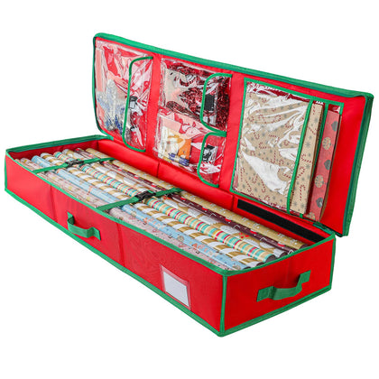 Wrapping Paper Storage Container, Gift Wrap Storage with Flexible Partitions and Pockets, 42