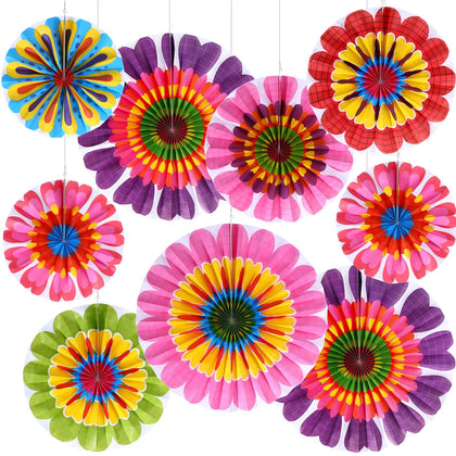 9 Pcs Spring Flower Hanging Paper Fans Decorations Flower Paper Fans Classroom Decorations Springtime Bloom Colorful Floral Ceiling Wall Garland for Spring Flower Themed Party Supplies Classroom Decor