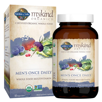 Garden of Life Organics Multivitamin for Men - Men's Once Daily Whole Food Vitamin Supplement Tablets, Vegan, 60 Count