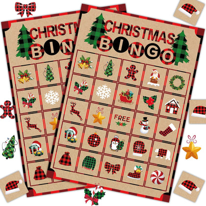 Joy Bang Christmas Crafts for Kids, Christmas Bingo Cards Games 24 Players, Winter Holiday Activities for Family Large Group Classroom, Xmas Party Supplies Favors Gifts for Children