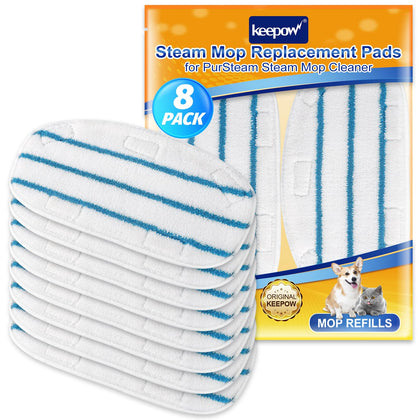 KEEPOW Steam Mop Pads Compatible with PurSteam Steam Mop Cleaner 10 in 1/ThermaPro 211, Reusable Microfiber Pur Steam Replacement Steamer Mop Pads Whole House Multipurpose Use (8 Pack)