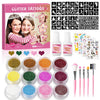 Temporary Glitter Tattoo Kit for Kid,12 Color Glitter Tattoos,92 Stencils, 4 Sheets Temporary Tattoos,2 Glues,5 Brushes, Adults & Kids Arts Glitter Make Up Kit,Beautiful Holiday Gifts for Girls&Boys.