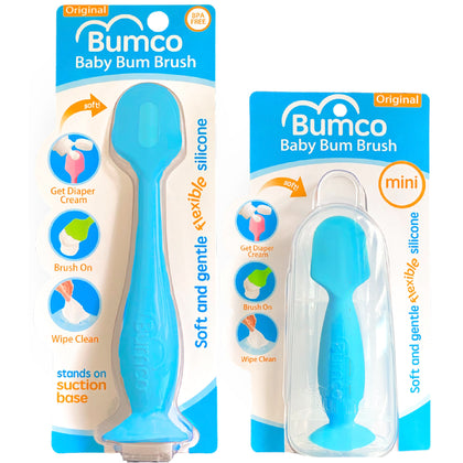 Bumco 2-Pack Baby Bum Brush - Diaper Cream Spatula + Mini Baby Bum Brush for Baby Butt Cream - Diaper Cream Applicator Set, Butt Spatula Baby Necessities, Diaper Cream Brush with Case (Blue)