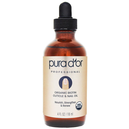 PURA D'OR Organic Nail & Cuticle Oil (4oz) - Enriched with Biotin, Vitamin E, Natural Ingredients - Nourishing Treatment for Nail Growth & Healthy Beds