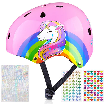 FIODAY Toddler Helmet, Unicorn Kids Bike Helmet with DIY Stickers Adjustable Bicycle Helmet for Girls Boys Cycling Skateboard Inline Skating Scooter, 3-5-8 Years