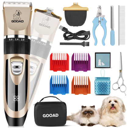 Gooad Dog Clippers for Grooming and Paw Trimmer, Dog Grooming Kit, Dog Hair Trimmer,Cordless Dog Clippers for Thick Coats,Low Noise Shaver Clippers, Quiet Pet Hair Clippers for Dogs Cats