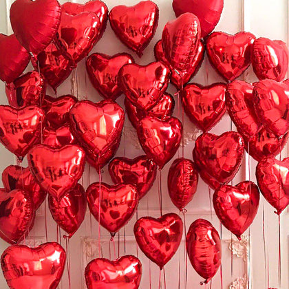 wellin international 30 Pcs 18 inch Heart Love Bunch Foil Balloon,Helium Support Valentines Day Wedding Bridal Engagement Party Anniversary Decorations (30 pcs,Red)
