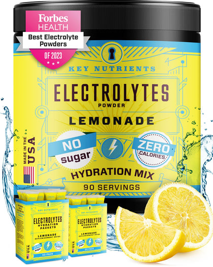 KEY NUTRIENTS Electrolytes Powder No Sugar - Refreshing Lemonade Electrolyte Powder - Hydration Powder - No Calories, Gluten Free Keto Electrolytes Powder - 90 Servings - Made in USA