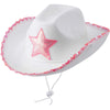 Bedwina White Cowgirl Hat - Felt Cowboy Hat with Pink Sequins Rim and Adjustable Neck-String, Fits Most Women and Girls for Bachelorette, Play Costume Accessories, Themed Party or Dress-Up