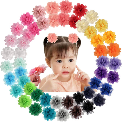 50PCS Baby Girls Hair Ties 2inch Chiffon Flower Bows Rubber Bands Soft Elastics Ponytail Holders Accessories for Infants Toddlers Kids Children Set of 25 Pairs