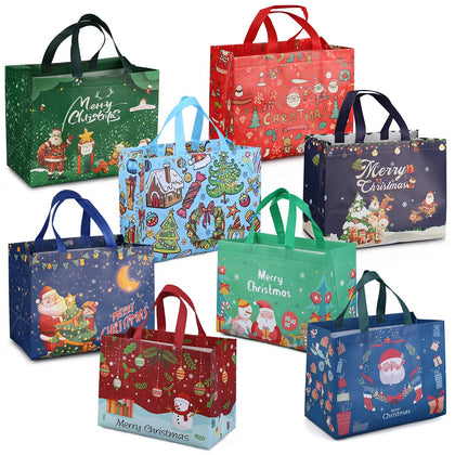 PARSUP 8PCS Christmas Gift Bags,Christmas Tote Bags with Handles, Christmas Treat Bags, Multifunctional Non-Woven Christmas Bags for Gifts Wrapping Shopping, Xmas Party Supplies, 12.8