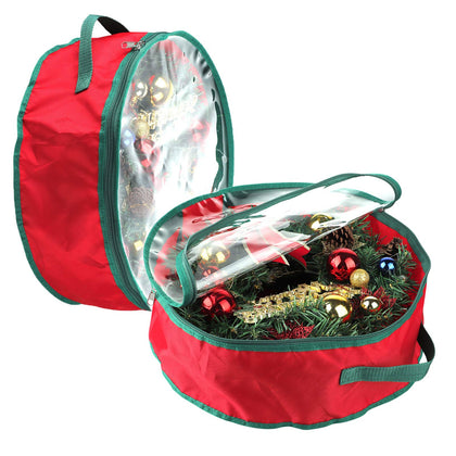 TITA-DONG 2Pcs 16Inch Christmas Wreath Storage Bag,Portable Artificial Wreaths Organizer Container with Dual Zippered Transparent Window & Handles