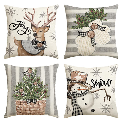 AVOIN colorlife Christmas Snowman Reindeer Gloves Eucalyptus Throw Pillow Covers, 18 x 18 Inch Winter Holiday Stripes Cushion Case Decoration for Sofa Couch Set of 4