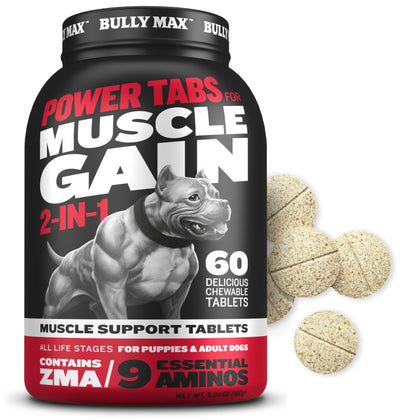 Bully Max 2-in-1 Muscle Builder Chewable Tablets for Puppies & Adult Dogs - Vet-Approved Ultimate Canine Dog Supplement for Muscle Gain - 60 Tabs