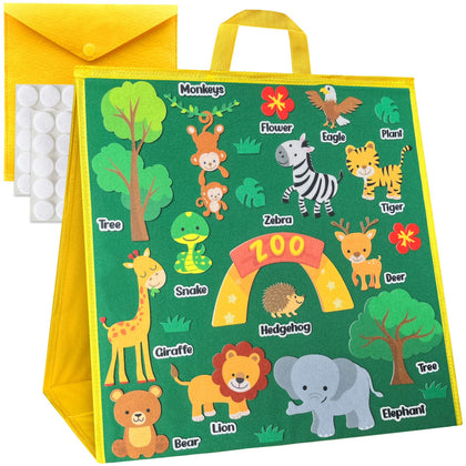 WJFNKXKL Zoo Animals Felt Flannel Board and Story Pieces for Toddlers Preschool Early Learning Interactive Storytelling Foldable Double Sided Play Kit