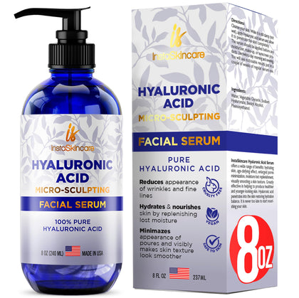 Big Bottle Pure Hyaluronic Acid Serum for Face (8 Oz) - Serum for Skin and Lips - Medical Quality Hydrating and Moisturizing Face Serum for All Skin Types - Paraben and Fragrance-Free
