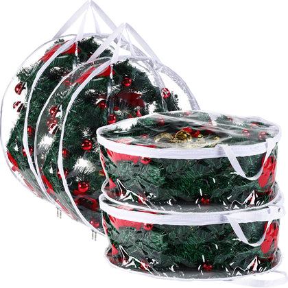 Christmas Wreath Storage Container 30 Inch Clear Wreath Storage Bags Plastic Wreath Bags with Dual Zippers and Handles for Xmas Seasonal Thanksgiving Holiday Artificial Wreath Storage (4)