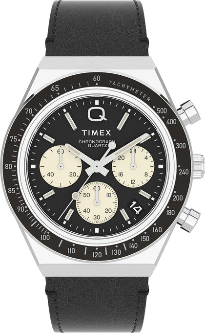 Timex Q Men's 40mm Watch - Black Dial Silver-Tone Case Black Bracelet