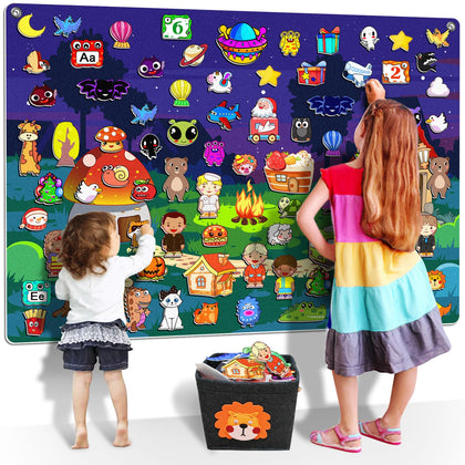 200Pcs Felt Story Board Set with Storage Bag Preschool Teaching Wall Flannel Busy Board Bonfire Party Themed Early Learning Interactive Play Toys Wall Hanging Gift for Toddlers Kids 40 X 28 Inch