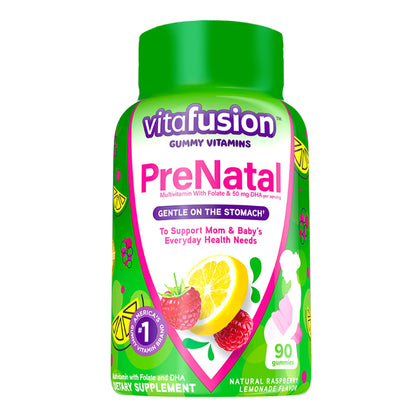 vitafusion PreNatal Gummy Vitamins, Raspberry Lemonade Flavored, Pregnancy Vitamins for Women, With Folate and DHA, Americas Number 1 Gummy Vitamin Brand, 45 Day Supply, 90 Count