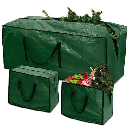 RICHIE Christmas Tree Storage Bag 7.5 ft (3pc Set), Fits Up to 7 Foot Artificial Trees, Plastic Water Resist Xmas Tree Bag, Reinforced Handles&Zippered&Durable, Holiday Decoration Storage Bags, Green