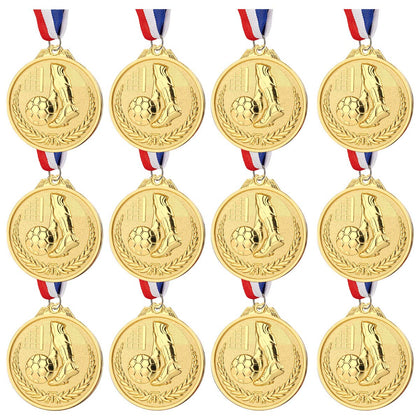 Wrzbest Metal Gold Silver Bronze Award Medals,Zinc Alloy Soccer Football Award Trophies Medal with Ribbon for Sports, Competitions, Celebration and Party Favors (New Gold Medals)