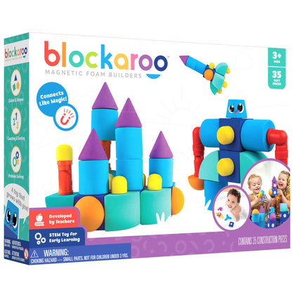 Blockaroo Magnetic Foam Blocks - STEM Preschool Toys for Children, Toddlers, Boys and Girls, The Ultimate Bath Toy - Castle Set, Bath Building Blocks, Engineering Toys for Kids 3-6