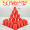 Gamie Stacking Cups Game with 18 Challenges and Water Timer, 24 Plastic Cups, Classic Family Game, Idea for Boys and Girls, Tons of Fun