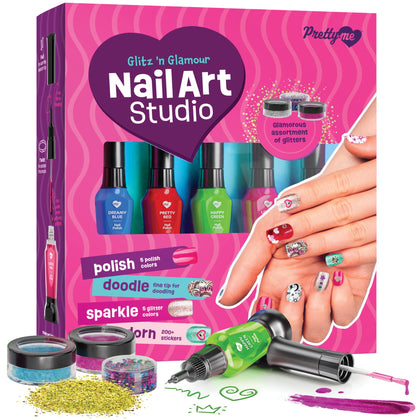 Nail Art Studio for Girls - Nail Polish Kit for Kids Ages 7-12 Years Old - Girl Gifts Ideas - Girls Nails Gift Set - Cool Girly Stuff - Polish, Pens, Glitter, Stickers, Gems, Filer - 8 9 10 11 12 Year